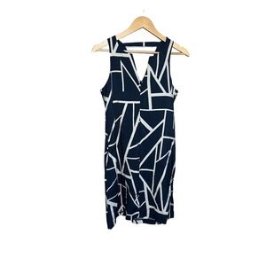 Banana Republic Shift Dress S Navy White Geometric Abstract Modern Chic‎